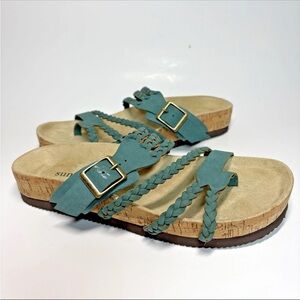 Sundance Sandals Womens 38 8 Helena Braided Suede 
Moss Cork Comfort Slides